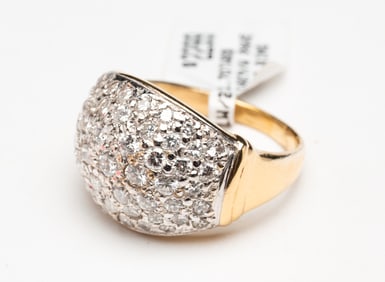 14K GOLD PAVE DIAMOND DOME SHAPED RING.