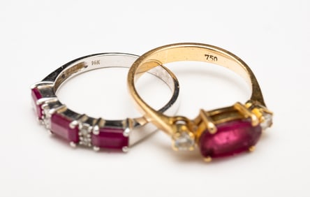 TWO RUBY AND DIAMOND RINGS.