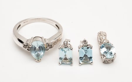 SMALL GROUP WHITE GOLD GEM-SET JEWELRY.
