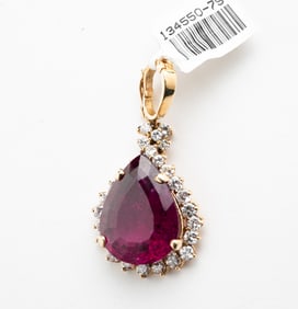 RUBELLITE AND DIAMOND PENDANT/ENHANCER.