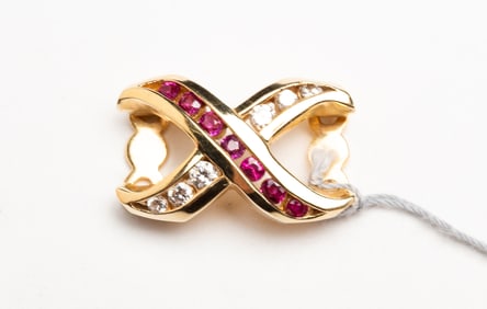 GOLD SLIDE PENDANT/ENHANCER WITH RUBIES AND DIAMONDS.