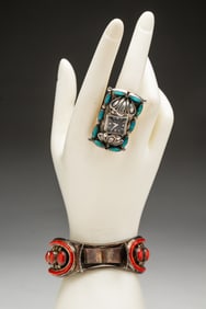 TWO NATIVE AMERICAN STERLING SILVER WATCH ACCESSORIES.