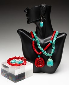 TURQUOISE AND CORAL JEWELRY SETS.