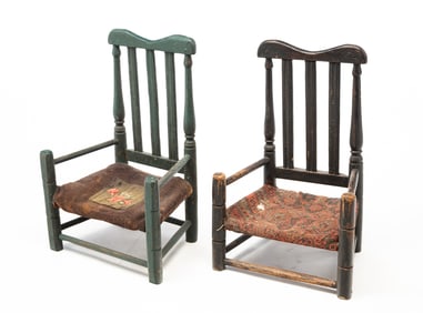 PAIR OF AMERICAN PAINTED BANNISTER BACK CHILD'S ARMCHAIRS.