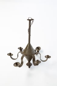 AMERICAN TIN SIX-LIGHT CHANDELIER.
