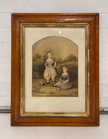 FOLK ART WATERCOLOR ON PAPER PORTRAIT OF CHARLES AND JOHN TREVITHICK.