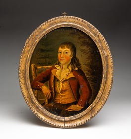 AMERICAN OIL ON TIN PORTRAIT OF A YOUNG MAN.