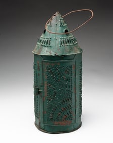 AMERICAN GREEN-PAINTED AND PUNCHED TIN LANTERN.