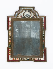 AMERICAN PINE AND REVERSE-PAINTED COURTING MIRROR.