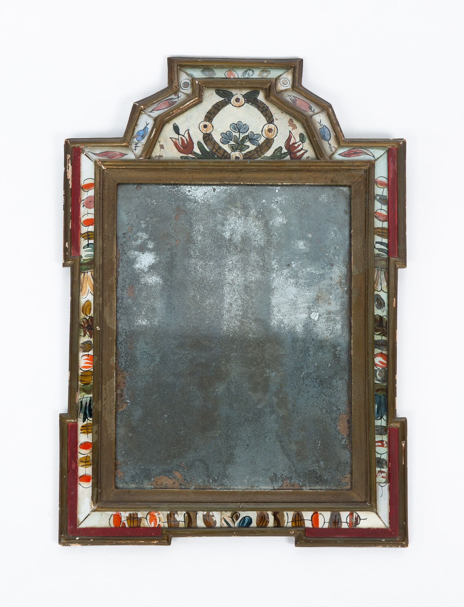 AMERICAN PINE AND REVERSE-PAINTED COURTING MIRROR. (1 of 5)