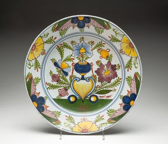 DELFT SHALLOW BOWL WITH POLYCHROME DECORATION.