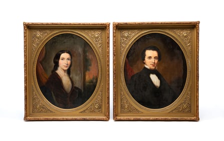 PAIR OF GEORGIA ANTEBELLUM OIL ON CANVAS PORTRAITS OF REV. EDWARD MYERS AND WIFE.