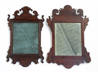 TWO AMERICAN CHIPPENDALE FRET-CARVED MAHOGANY MIRRORS.