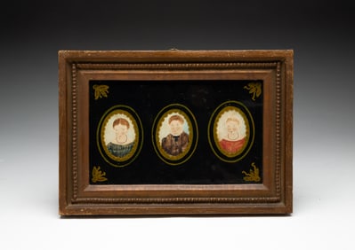 THREE AMERICAN WATERCOLOR ON PAPER MINIATURE PORTRAITS OF SIBLINGS.