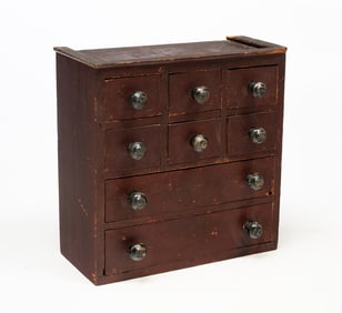 AMERICAN PAINTED PINE AND POPLAR EIGHT-DRAWER APOTHECARY.
