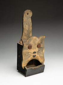 AMERICAN FOLK ART PAINT-DECORATED CAT-FORM HANGING MATCH SAFE.