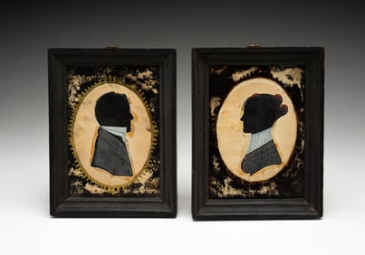 PAIR OF AMERICAN PAINTED CUTOUT SILHOUETTES WITH INK EMBELLISHMENTS.