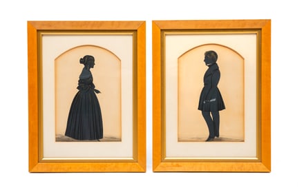 PAIR OF AMERICAN CUT-OUT AND GOUACHE-PAINTED SILHOUETTES OF HUSBAND AND WIFE.