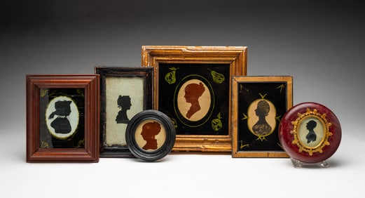 SIX FRAMED FEMALE SILHOUETTES.