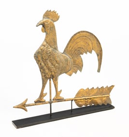 AMERICAN GILT COPPER FULL-BODIED ROOSTER WEATHERVANE.