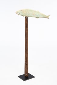 AMERICAN FOLK ART PAINTED PINE FISH WEATHERVANE.