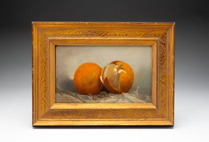 ATTRIBUTED TO JAMES MORGAN LEWIN (AMERICAN, 1836-1877), OIL ON BOARD STILL LIFE OF ORANGES.