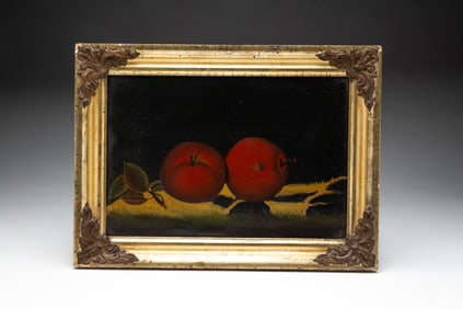 AMERICAN SCHOOL OIL ON CANVAS STILL LIFE OF APPLES.