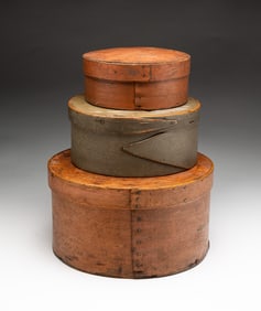THREE AMERICAN PAINTED BENTWOOD PANTRY BOXES.