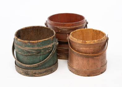 THREE AMERICAN PAINTED PINE FIRKINS.
