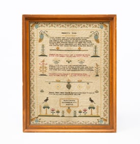 MARY BOGGS PETIT POINT MEMORIAL SAMPLER, DATED 1799.