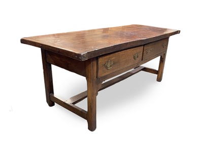 PROVINCIAL OAK TWO-DRAWER WORK TABLE.