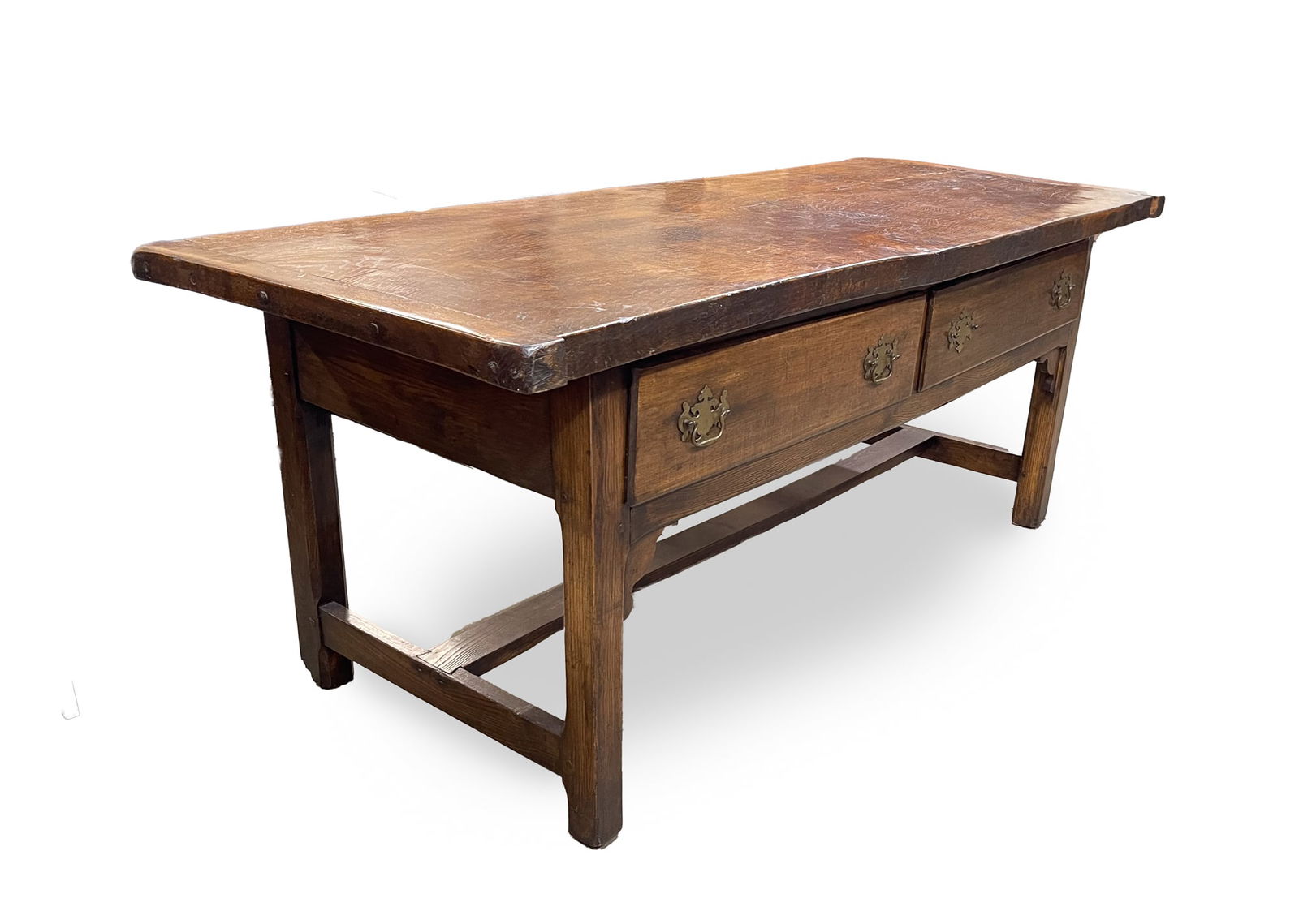 PROVINCIAL OAK TWO-DRAWER WORK TABLE. (1 of 7)