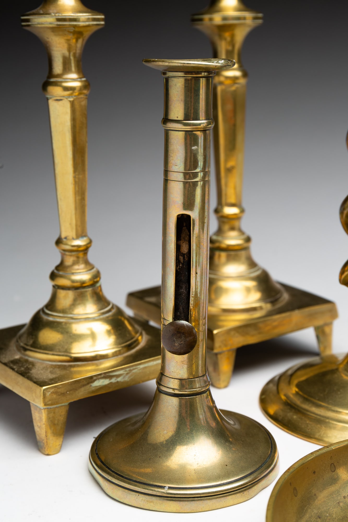 TEN BRASS CANDLE HOLDERS, INCL. PAIR OF BRIAR-TWIST EXAMPLES. (1 of 5)