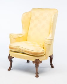 BAKER "HISTORIC CHARLESTON" QUEEN ANNE STYLE MAHOGANY WINGBACK ARMCHAIR.