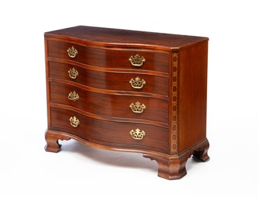 BAKER "HISTORIC CHARLESTON" CHIPPENDALE STYLE MAHOGANY SERPENTINE-FRONT FOUR-DRAWER CHEST.