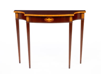 COUNCILL FURNITURE FEDERAL STYLE MAHOGANY AND MARQUETRY CONSOLE TABLE.