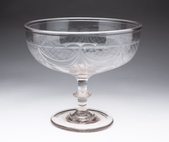 AMERICAN HEAVILY-ETCHED FLINT GLASS COMPOTE.