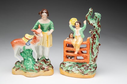 TWO ENGLISH STAFFORDSHIRE PORCELAIN FIGURINES.