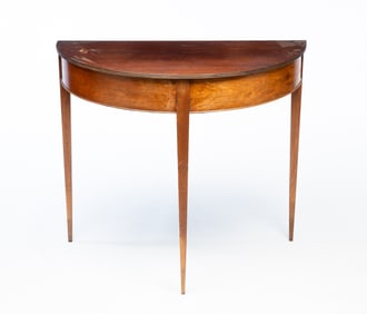 GEORGE III MAHOGANY DEMILUNE CONSOLE TABLE.
