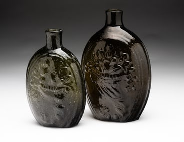 TWO AMERICAN OLIVE GREEN FLASKS.