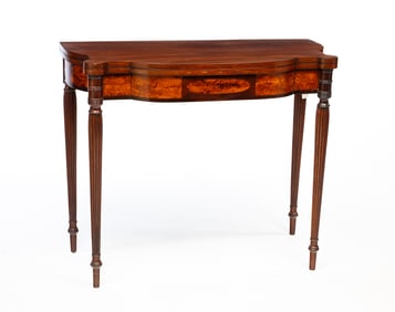 FEDERAL FLAME MAHOGANY AND STRING-INLAID CARD TABLE.