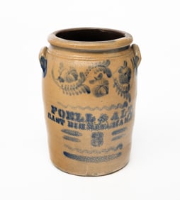 FOELL & ALT DECORATED STONEWARE JAR.