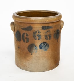 SIX GALLON STONEWARE CROCK.