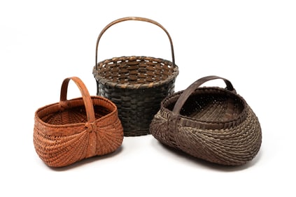 THREE AMERICAN SPLINT-WOVEN AND PAINTED BASKETS.
