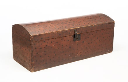 AMERICAN PAINT-DECORATED PINE DOME TOP TRUNK.