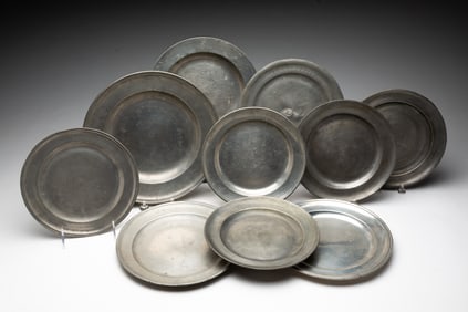 TEN PEWTER PLATES.