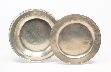 ENGLISH PEWTER CHARGER AND SHALLOW BASIN.