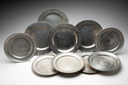 TEN PEWTER PLATES.