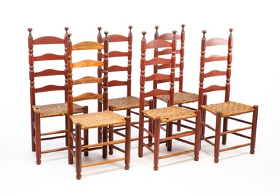 SET OF SIX AMERICAN PAINTED LADDERBACK SIDE CHAIRS.