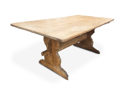EUROPEAN PINE TRESTLE TABLE.